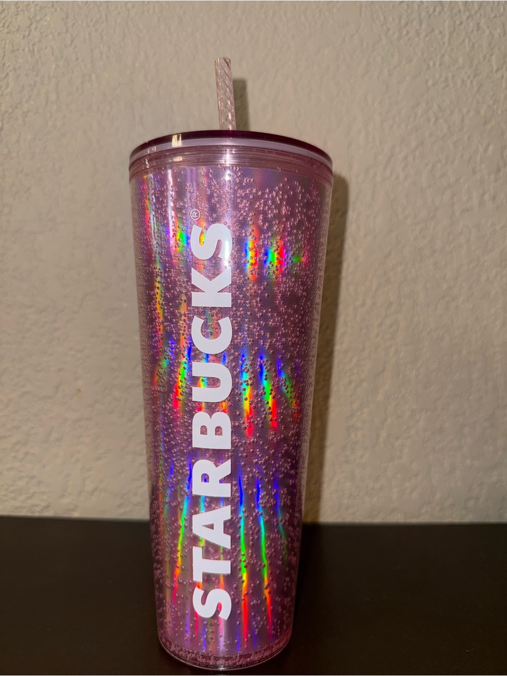 Starbucks Holographic Lavender Pink Tall Tumbler with White Logo